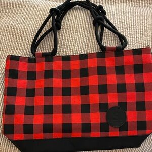 Farmhouse is my style Red and Black Checkered Tote Bag Handles are knotted